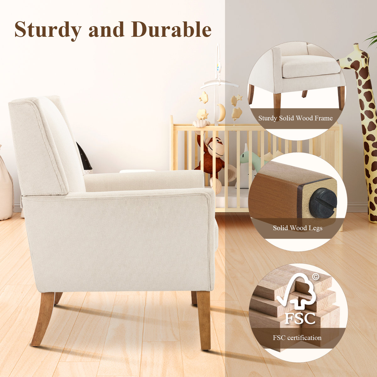 Leston Wide Upholstered Fabric Accent Armchair with Solid Wood Leg